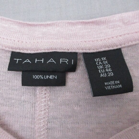 Tahari 100% Linen Blouse V-Neck Pink Women Size \ 1X - Picture 3 of 8